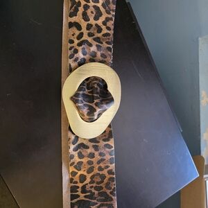 Leopard Print Belt with Gold Buckle